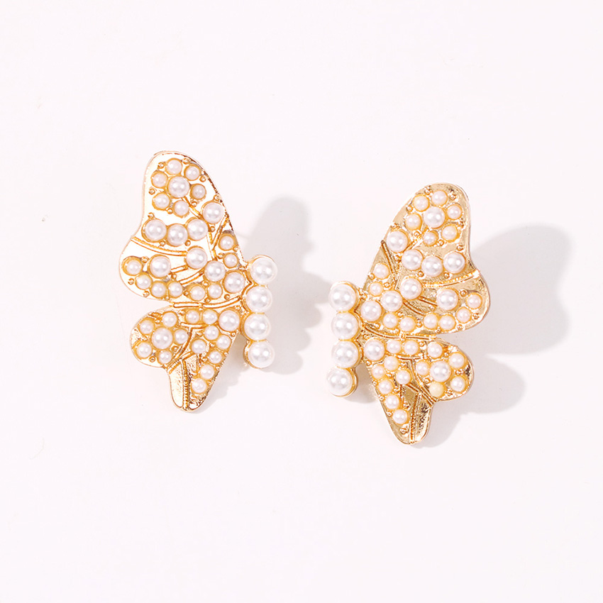 Fashion Lake Blue Diamond Pearl Alloy Butterfly Earrings,Stud Earrings