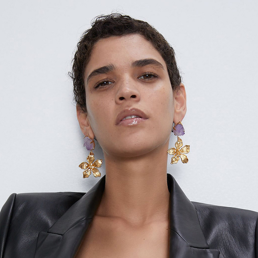 Fashion Golden Irregular Flower Alloy Earrings With Diamond Head,Drop Earrings