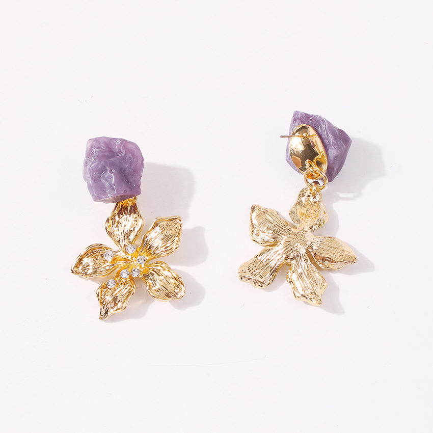 Fashion Golden Irregular Flower Alloy Earrings With Diamond Head,Drop Earrings