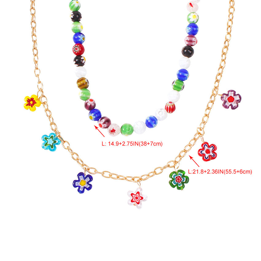 Fashion Color Flower Resin Bead Alloy Multilayer Necklace,Chains