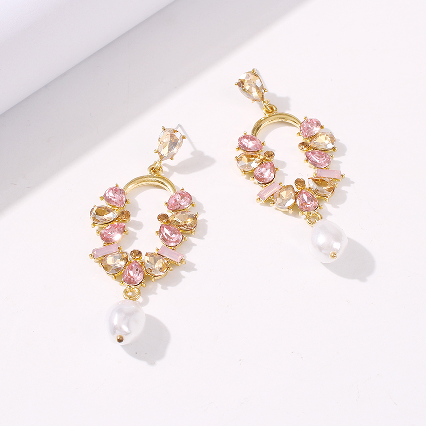 Fashion Color Diamond-shaped Pearl-shaped Hollow Alloy Earrings,Drop Earrings