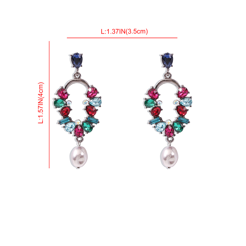 Fashion Color Diamond-shaped Pearl-shaped Hollow Alloy Earrings,Drop Earrings