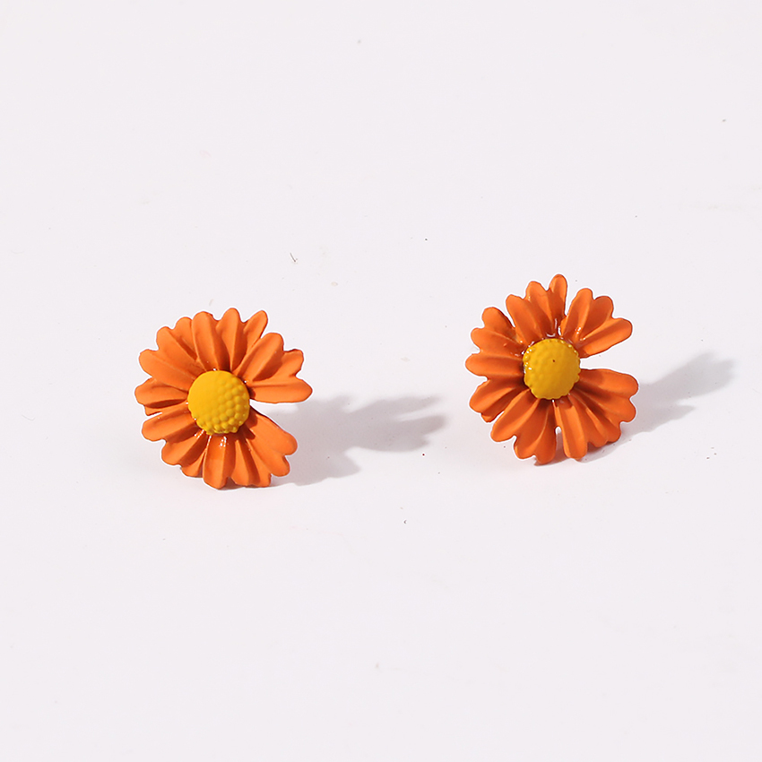 Fashion Orange Small Daisy Contrast Alloy Earrings,Stud Earrings