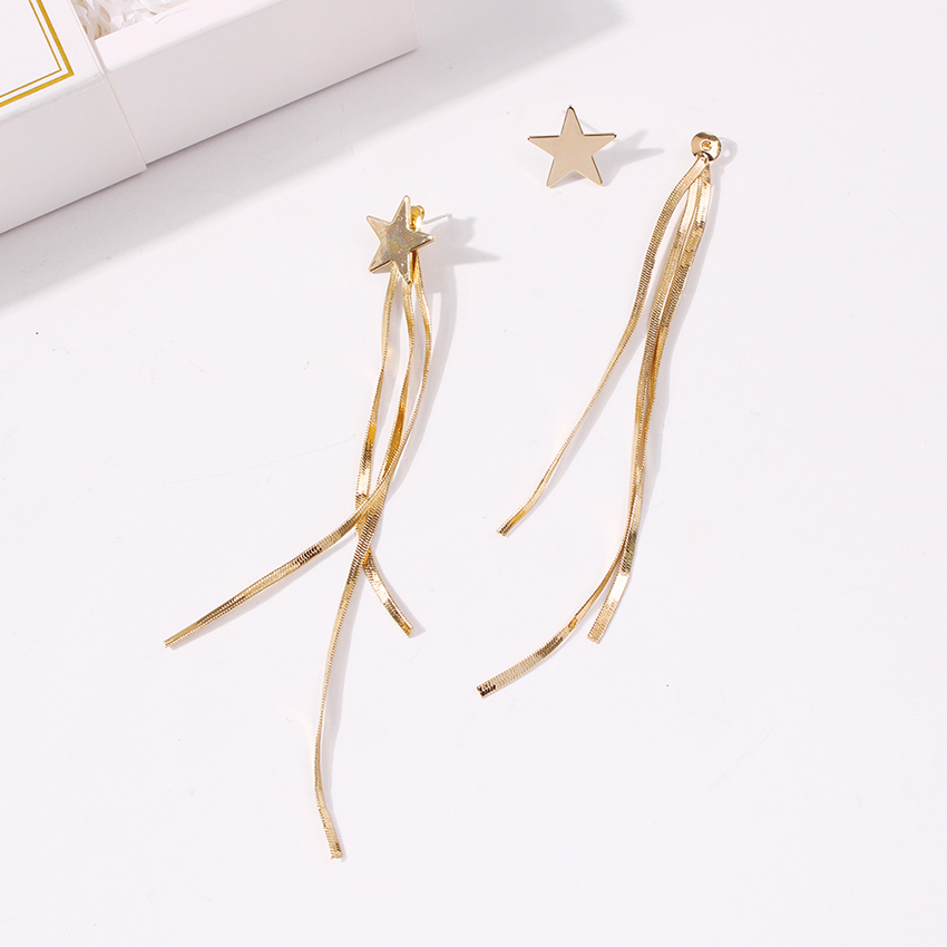 Fashion Golden Five-pointed Star Chain Tassel Alloy Earrings,Drop Earrings