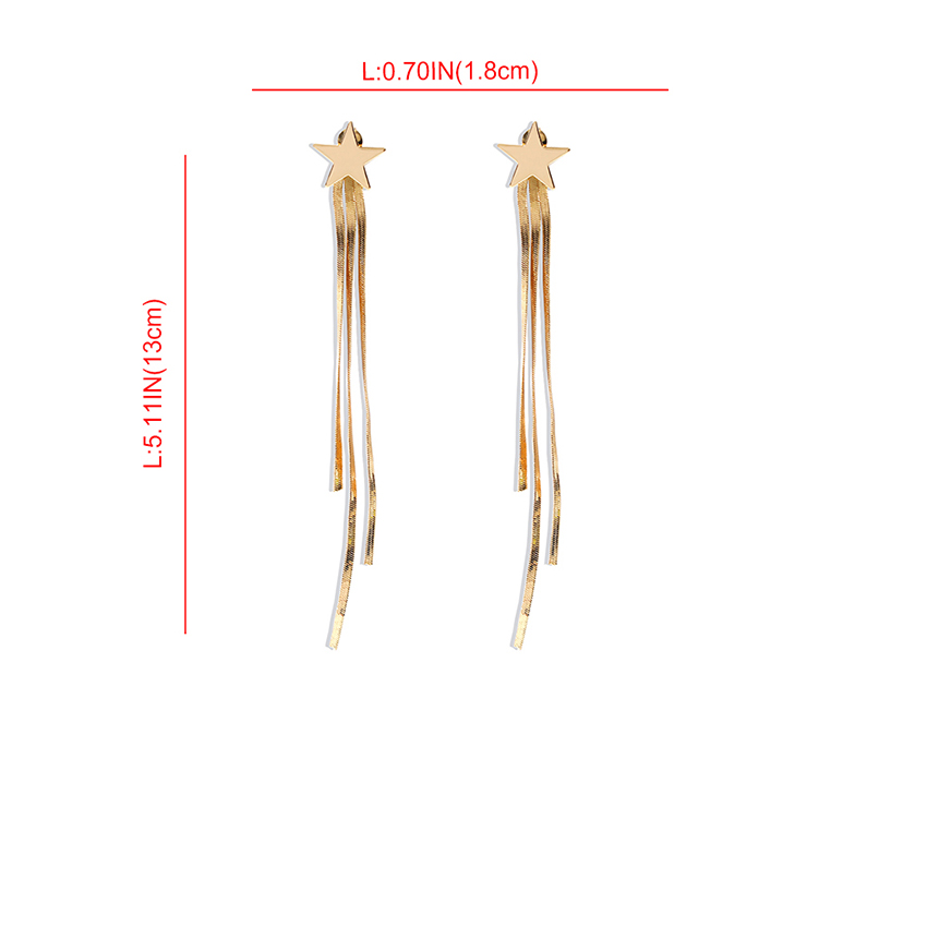 Fashion Golden Five-pointed Star Chain Tassel Alloy Earrings,Drop Earrings