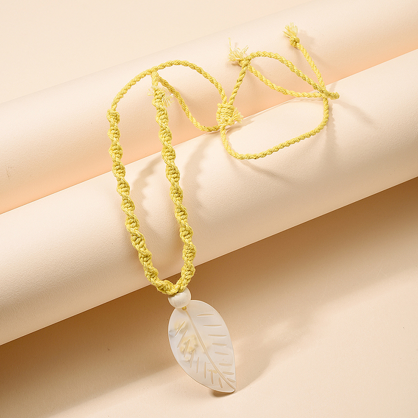 Fashion Khaki Rope Woven Resin Leaf Necklace,Pendants