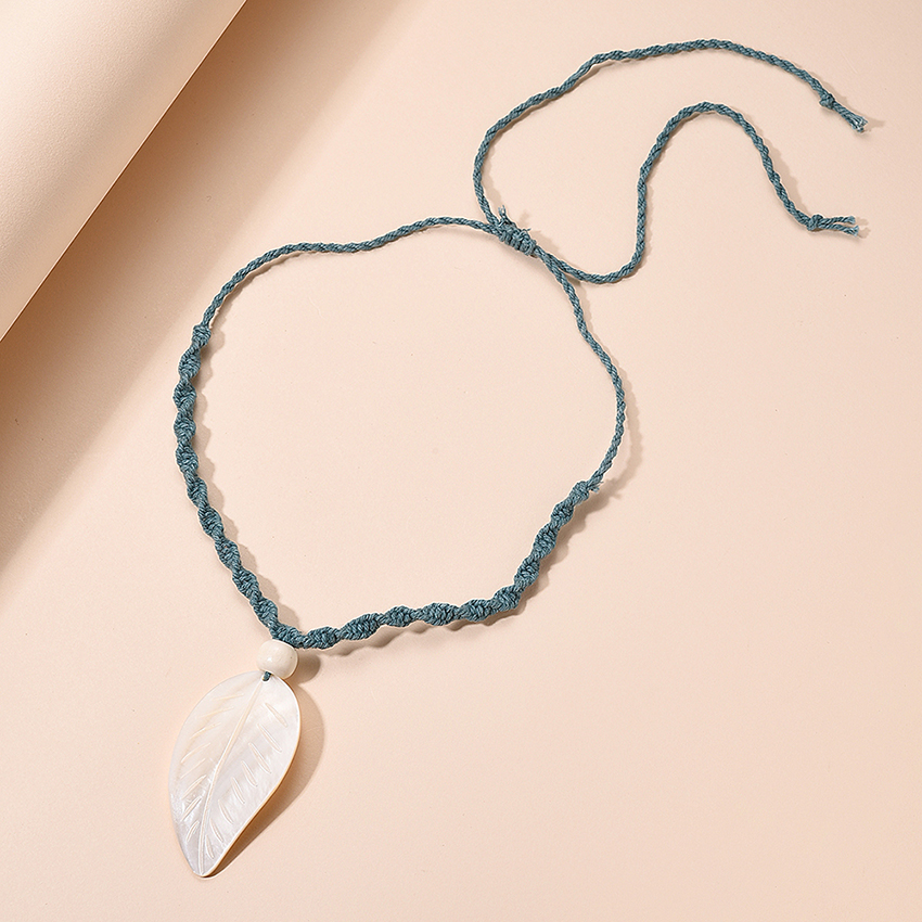 Fashion Blue Rope Woven Resin Leaf Necklace,Pendants