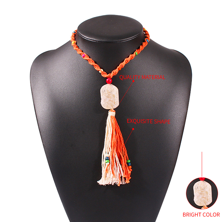 Fashion Yellow Natural Stone Woven Tassel Rope Necklace,Pendants