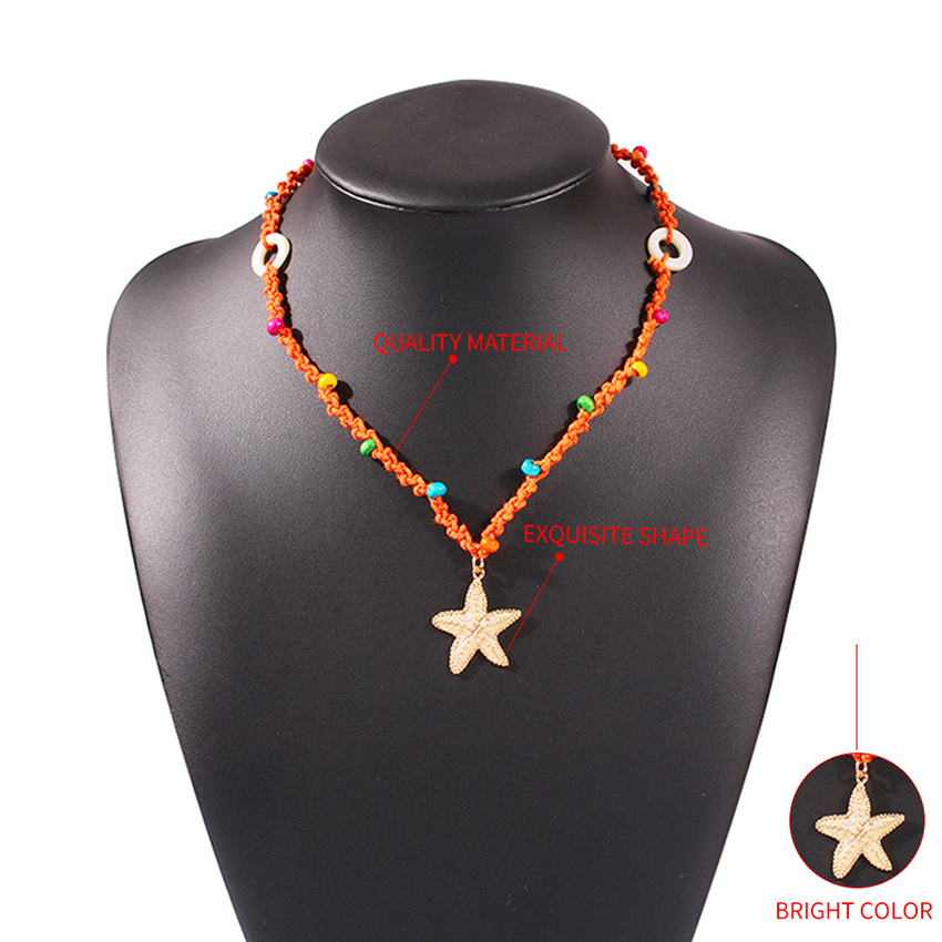 Fashion Khaki Starfish Resin Alloy Braided Rope Necklace,Pendants