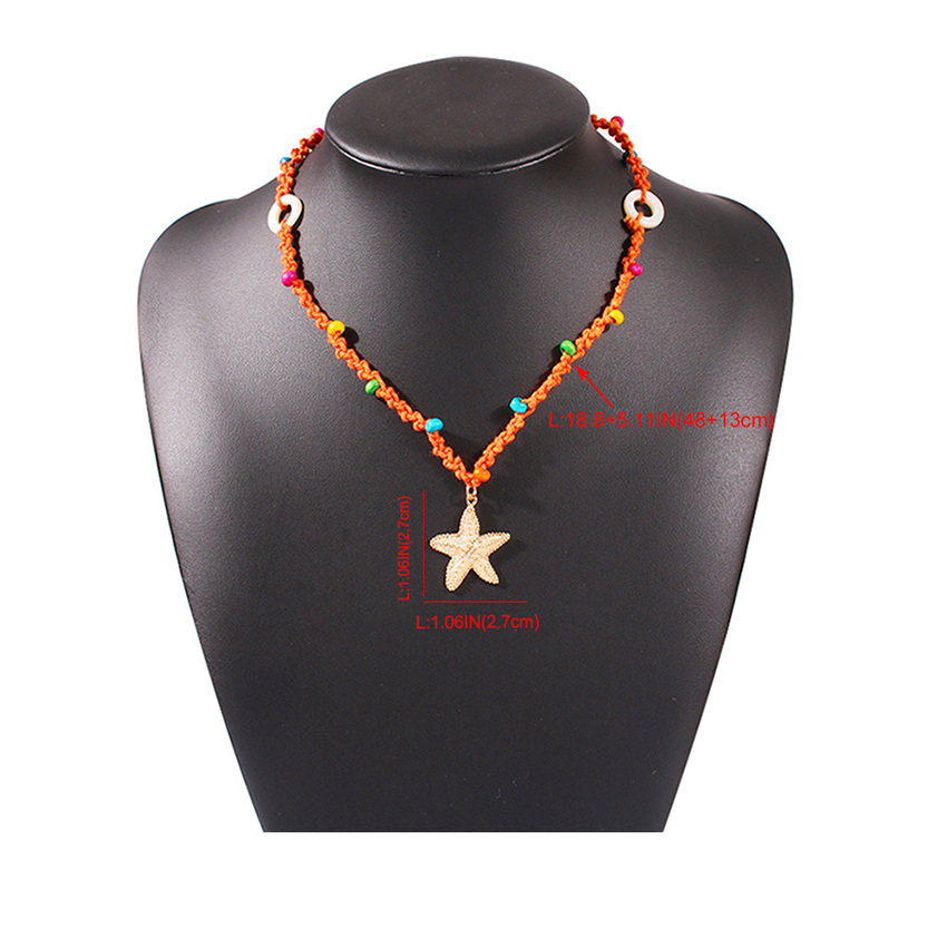 Fashion Khaki Starfish Resin Alloy Braided Rope Necklace,Pendants