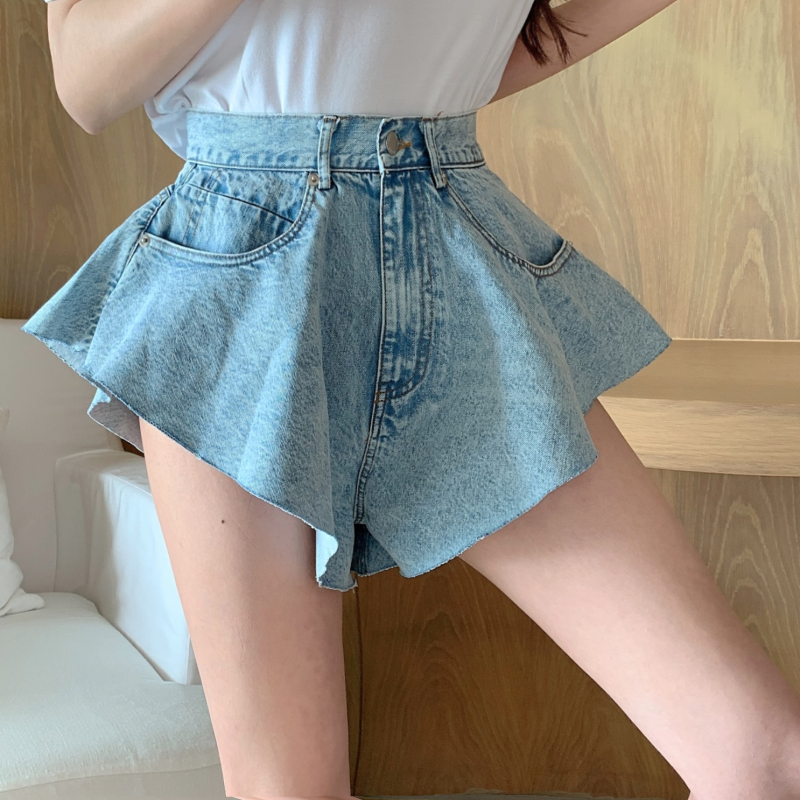 Fashion Blue Irregular Flared Shorts,Skirts