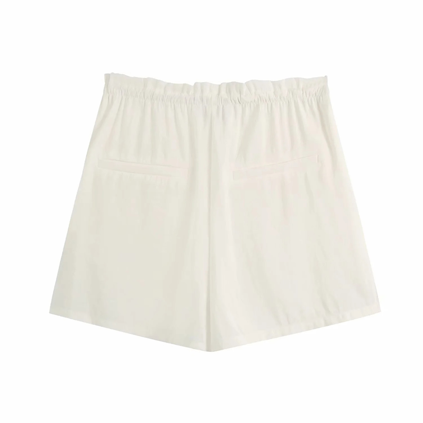 Fashion White Lace-up Elasticated Waist Shorts,Shorts