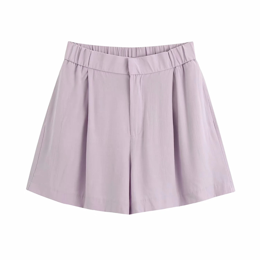 Fashion Purple Draped Semi-elastic Belt Shorts,Shorts