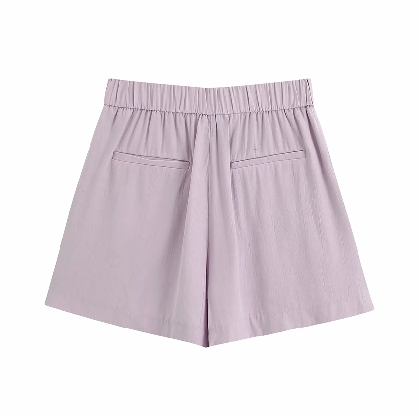 Fashion Purple Draped Semi-elastic Belt Shorts,Shorts