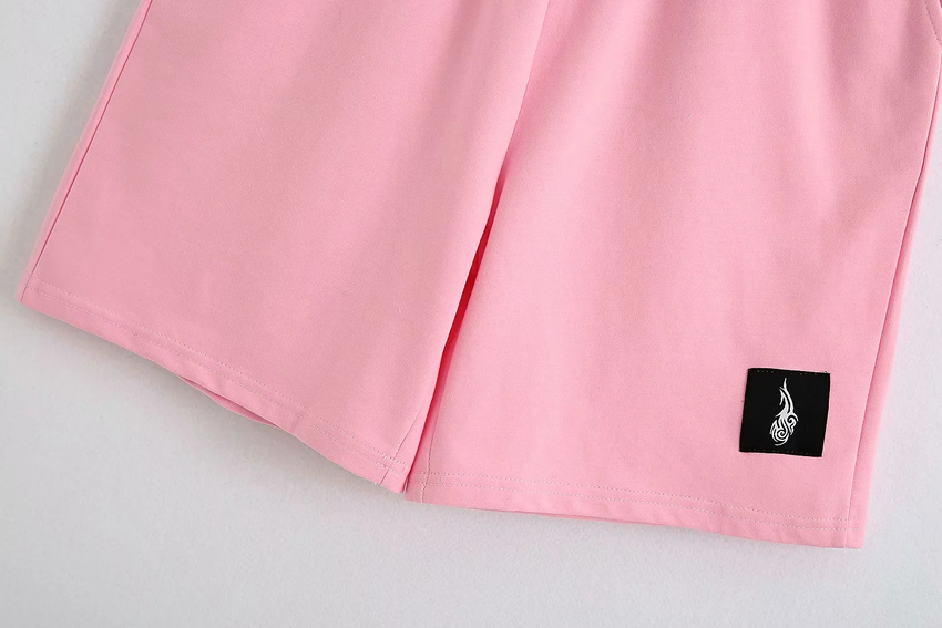 Fashion Pink Elastic Waist Shorts,Shorts