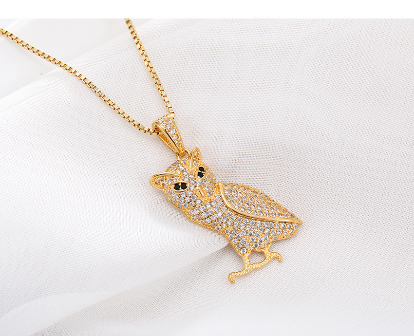 Fashion Golden Copper-inlaid Zircon Owl Necklace,Necklaces