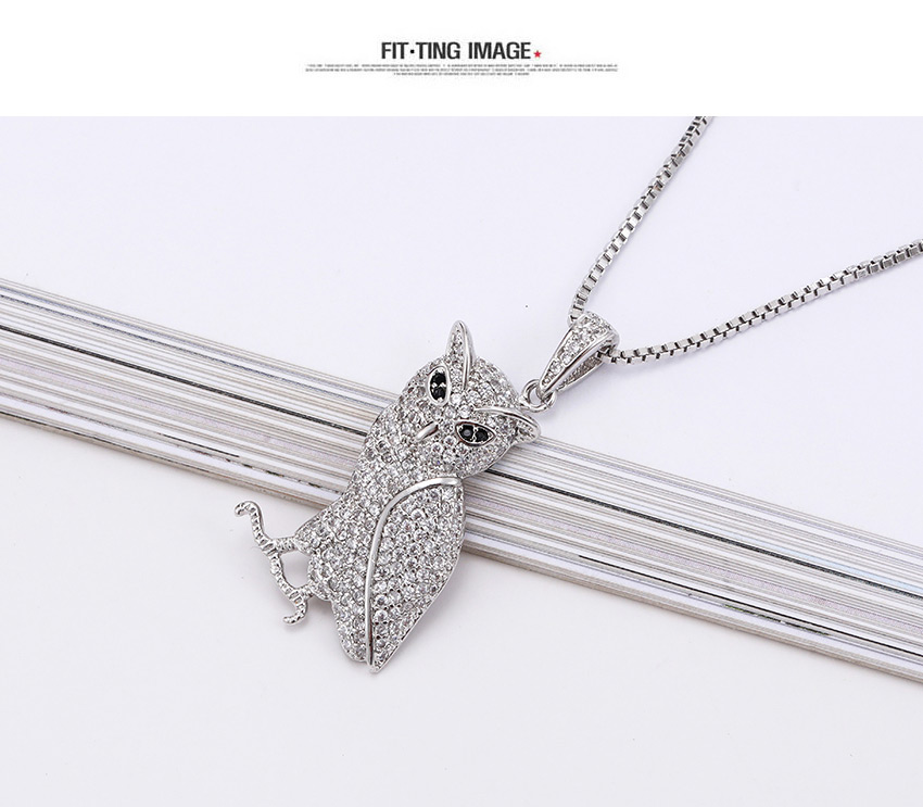 Fashion Silver Copper-inlaid Zircon Owl Necklace,Necklaces