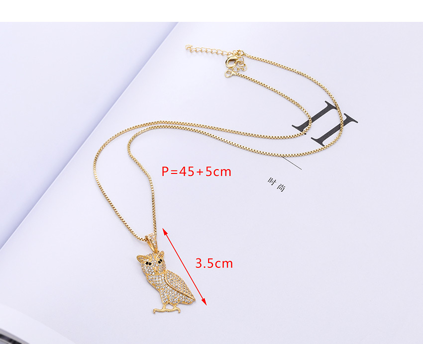 Fashion Golden Copper-inlaid Zircon Owl Necklace,Necklaces