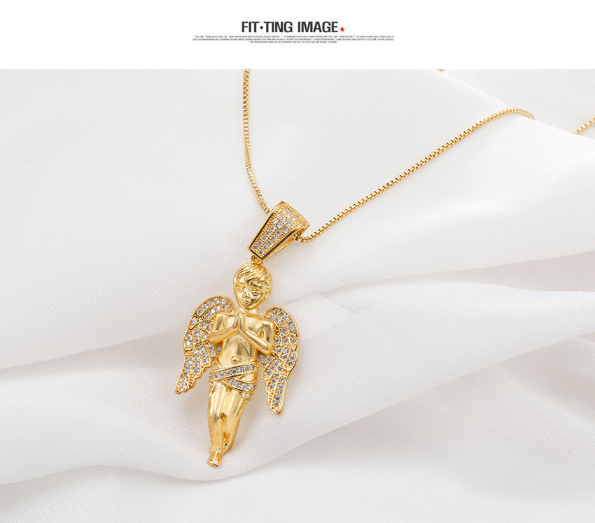 Fashion Golden Angel Necklace In Copper With Zircon,Necklaces
