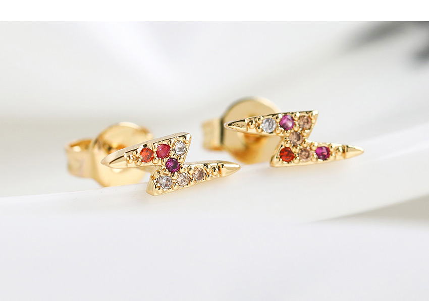 Fashion Golden Copper Inlaid Zirconium Lightning Stud Earrings,Earrings