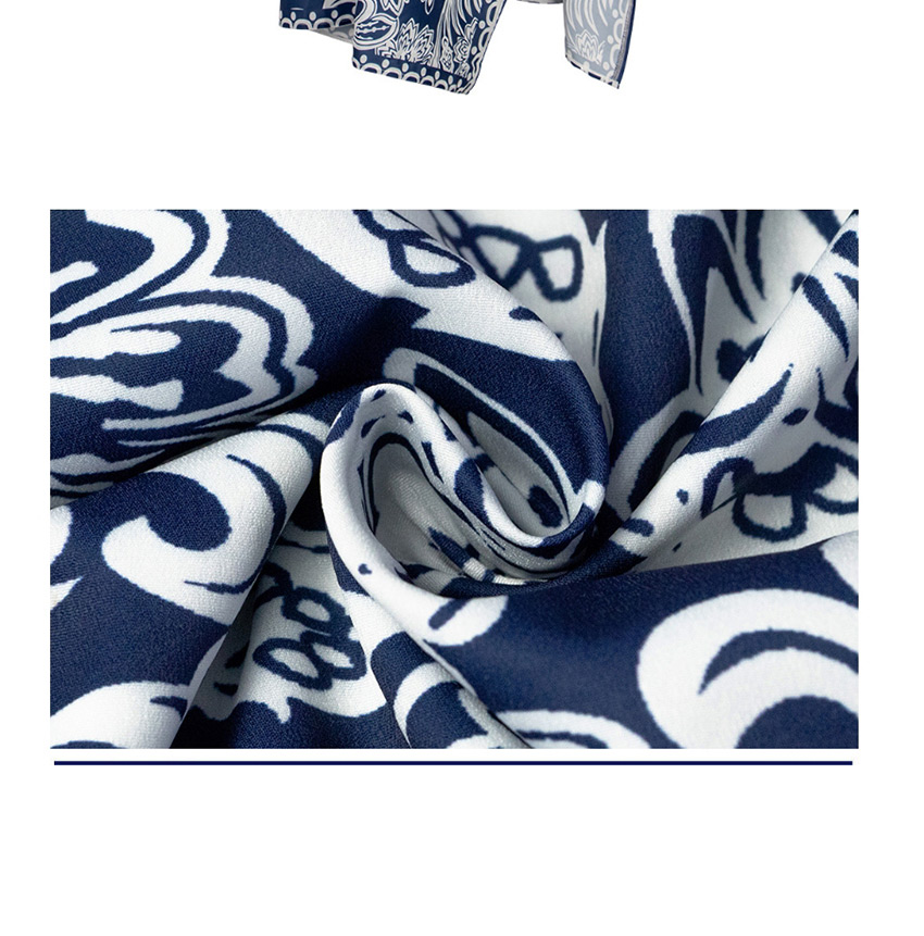 Fashion Navy Blue Printed Velvet Mid-length Bat Sleeve Sunscreen,Sunscreen Shirts