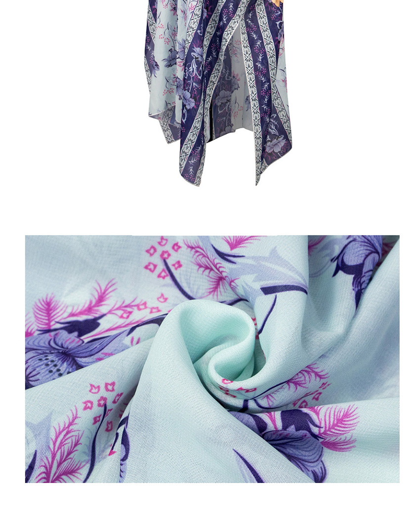 Fashion Violet Printed Chiffon Split Long Shawl Cardigan,Sunscreen Shirts