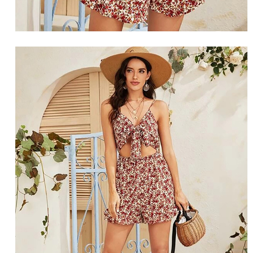 Fashion Red Floral Sling Bow Backless Bodysuit,One Pieces