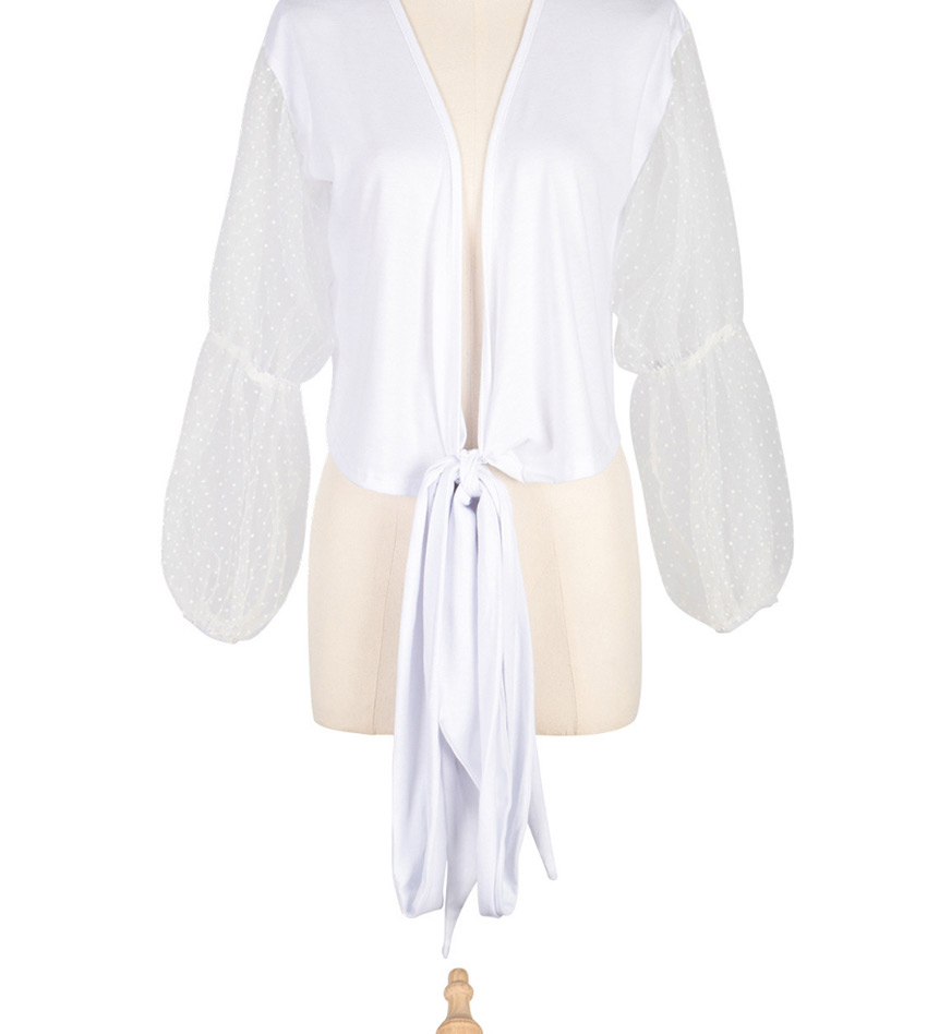 Fashion White Chiffon Bow Top With Deep V Neck,Tank Tops & Camis