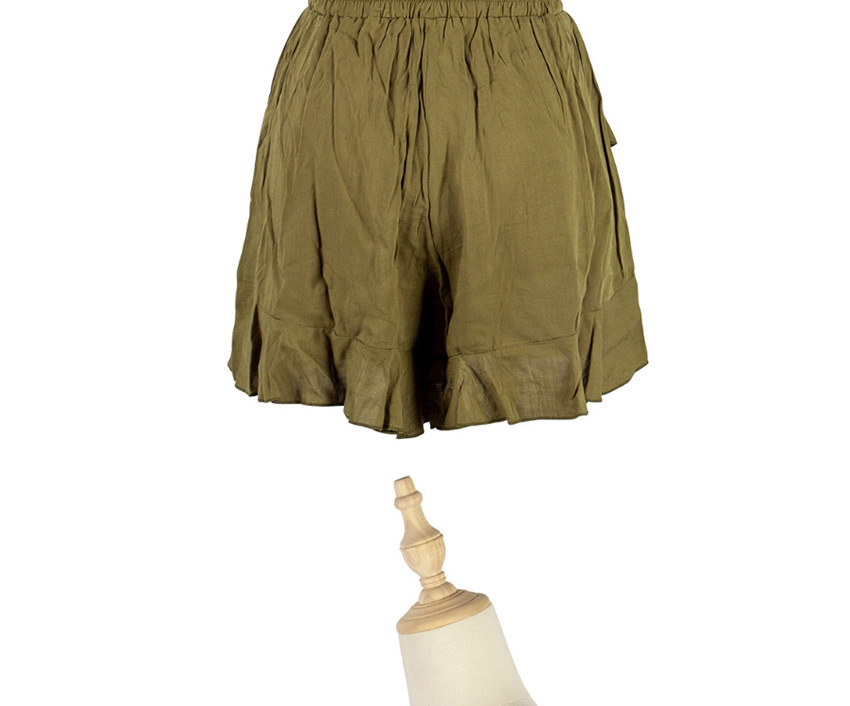Fashion Green High Waist Ruffled Elastic Waist Shorts,Shorts