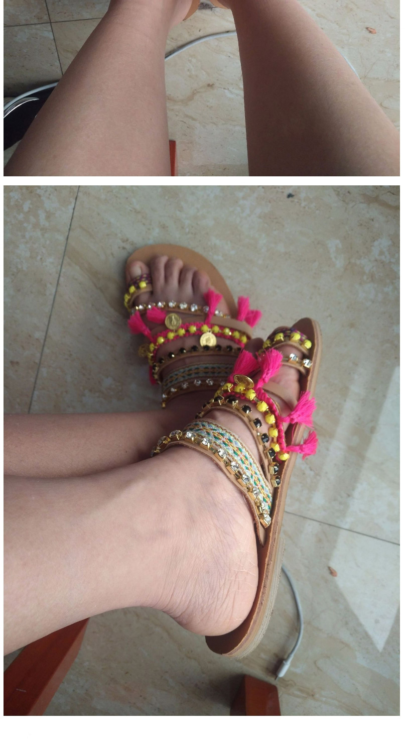 Fashion Red Rhinestone Toe Tassel Pu Flat Sandals,Slippers
