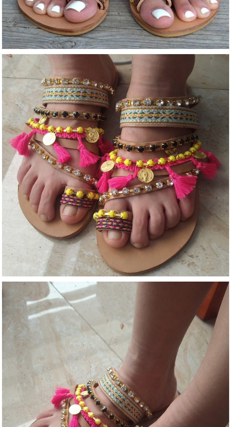 Fashion Red Rhinestone Toe Tassel Pu Flat Sandals,Slippers