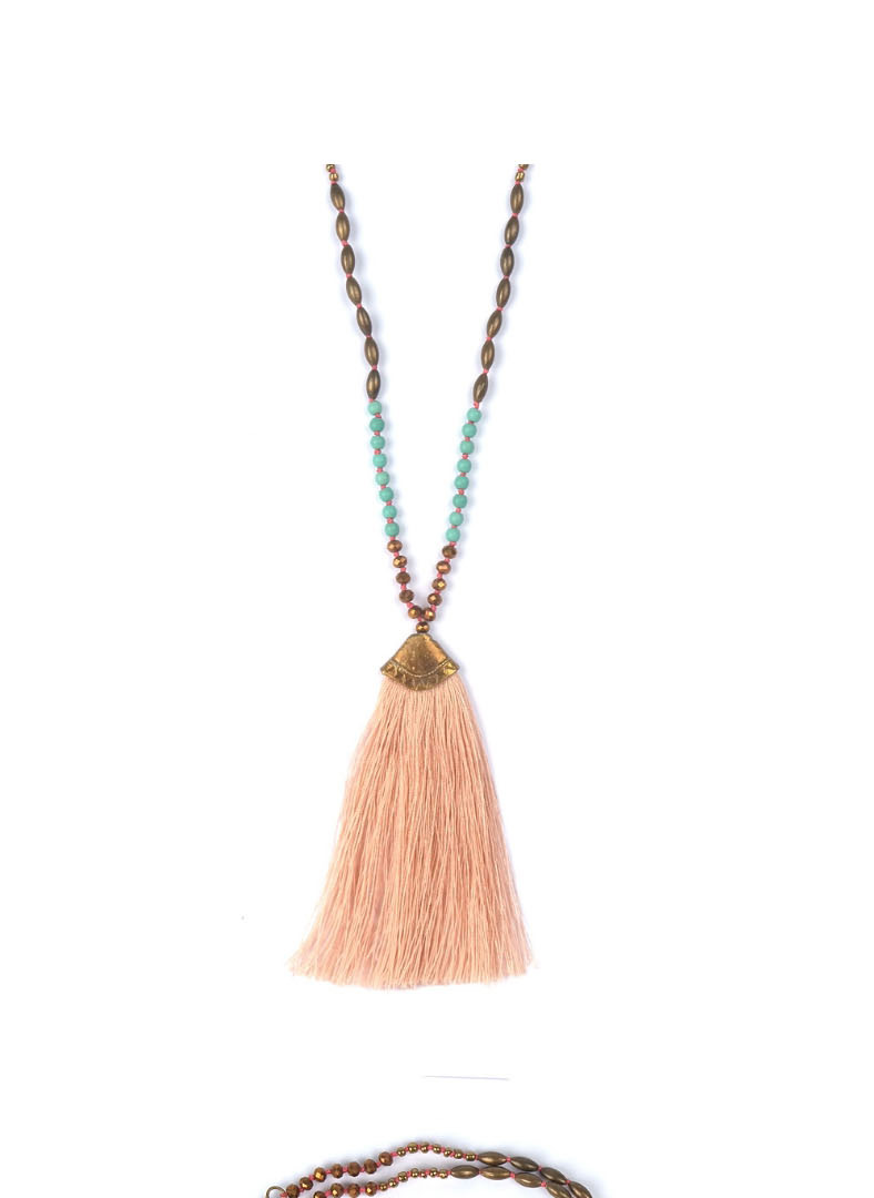 Fashion Pink Tassel Crystal Handmade Beaded Long Necklace,Beaded Necklaces