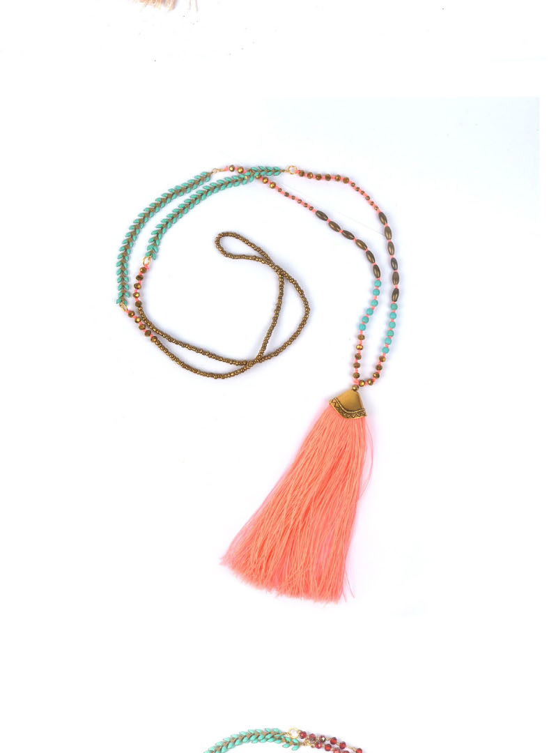 Fashion Red Tassel Crystal Handmade Beaded Long Necklace,Beaded Necklaces