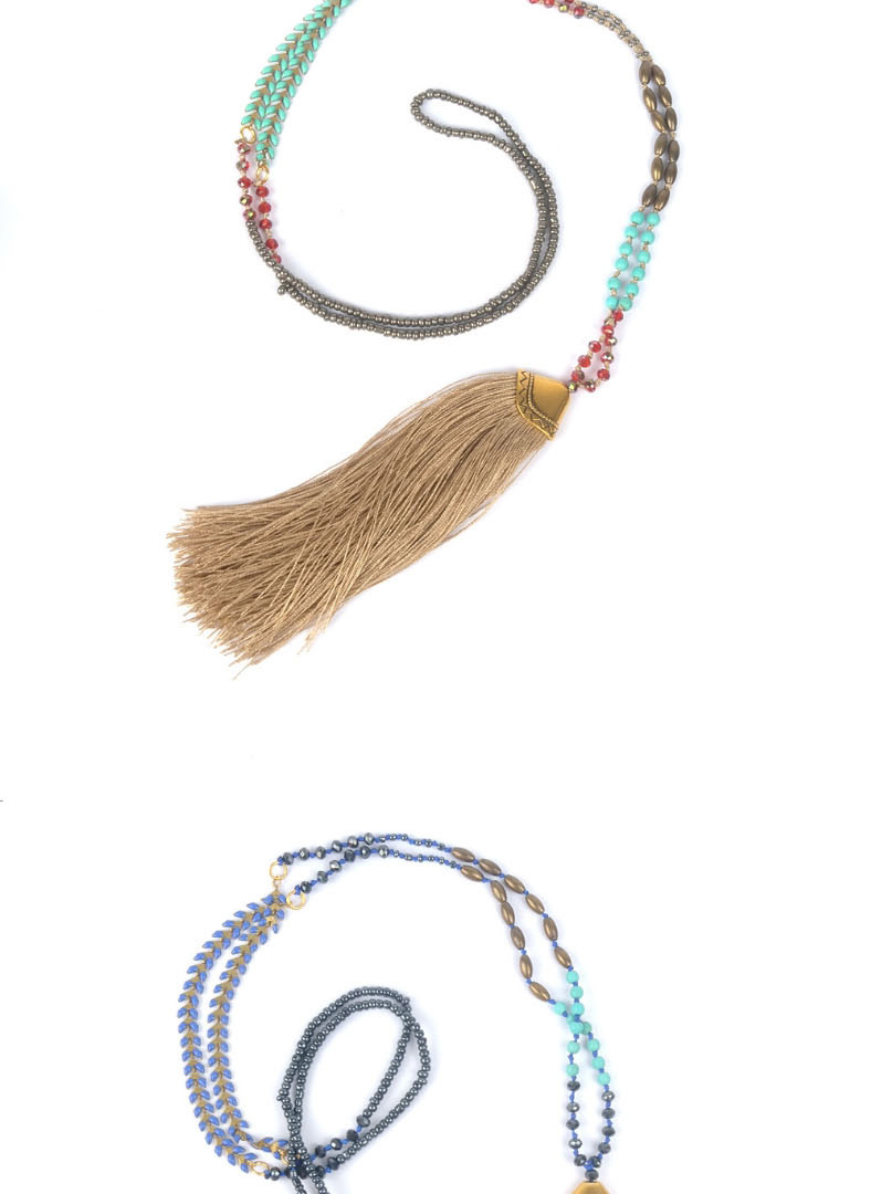 Fashion Royal Blue Tassel Crystal Handmade Beaded Long Necklace,Beaded Necklaces