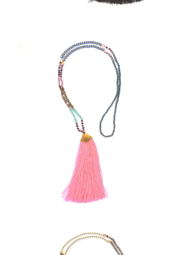 Fashion Pink Tassel Crystal Handmade Beaded Long Necklace,Beaded Necklaces