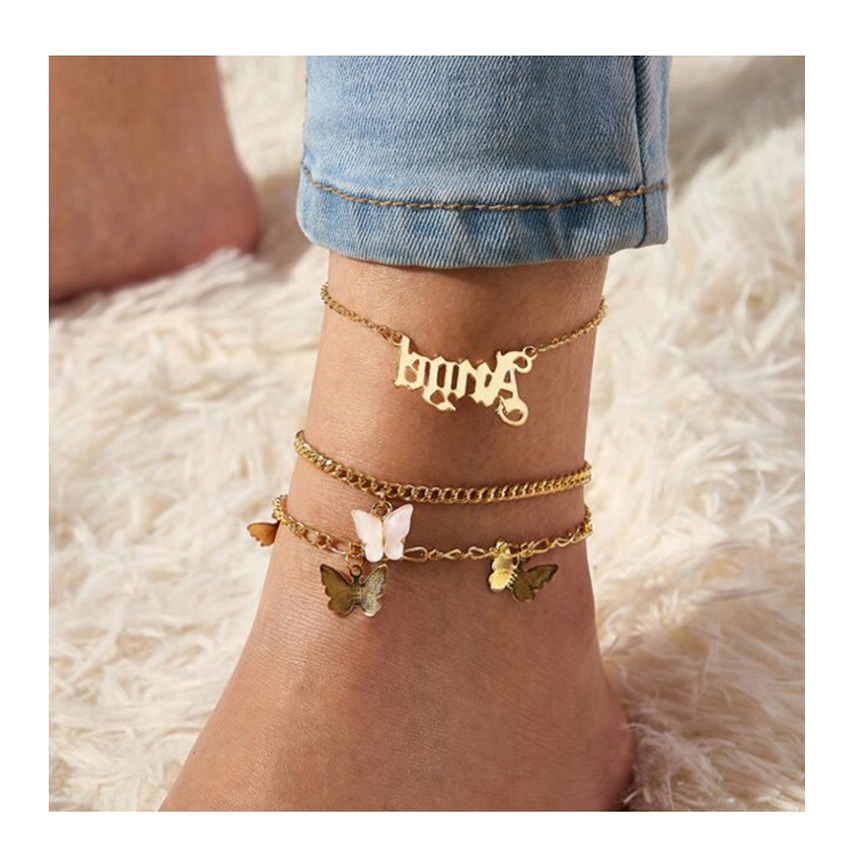 Fashion Black Alphabet Butterfly Alloy Chain Multi-layer Anklet,Fashion Anklets