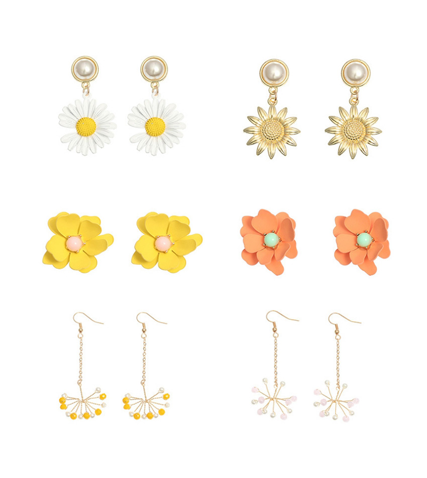 Fashion Daisy White Small Daisy Snowflakes Woven Pearl Chain Earrings,Drop Earrings