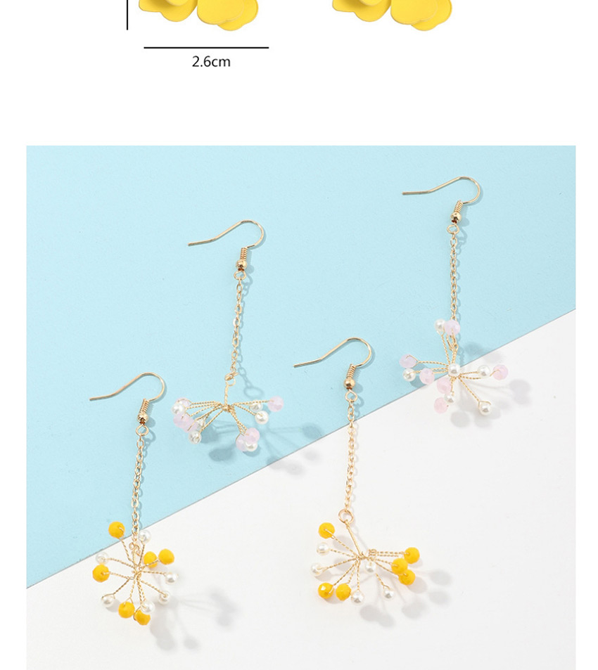 Fashion Yellow Small Daisy Snowflakes Woven Pearl Chain Earrings,Drop Earrings
