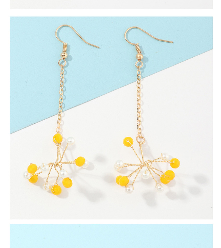 Fashion Yellow Flowers Small Daisy Snowflakes Woven Pearl Chain Earrings,Stud Earrings