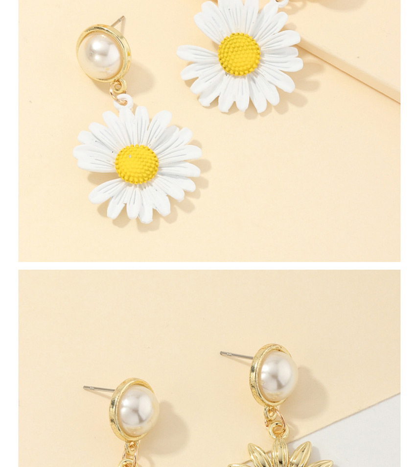 Fashion Sun Flower Gold Color Small Daisy Snowflakes Woven Pearl Chain Earrings,Drop Earrings