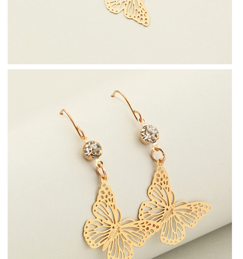 Fashion Gold Color Hollow Butterfly And Diamond Earrings,Drop Earrings