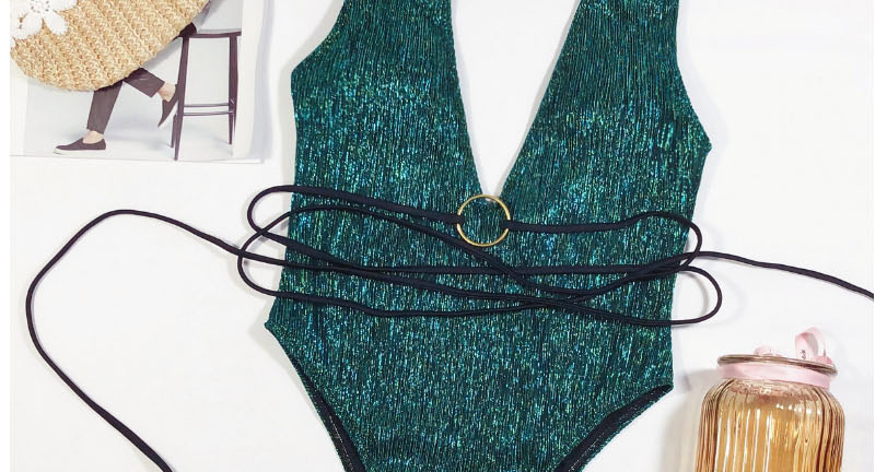 Fashion Green One Piece Swimsuit With Metal Tether Straps,One Pieces