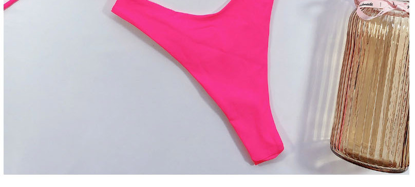 Fashion Rose Red Pleated Tether Halter Split Swimsuit,Bikini Sets