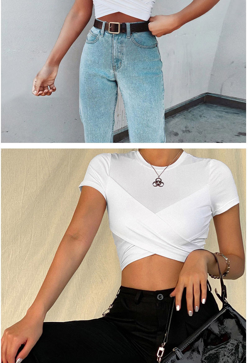Fashion White Slim-fit Short-sleeve T-shirt With Round Neck Straps,Tank Tops & Camis