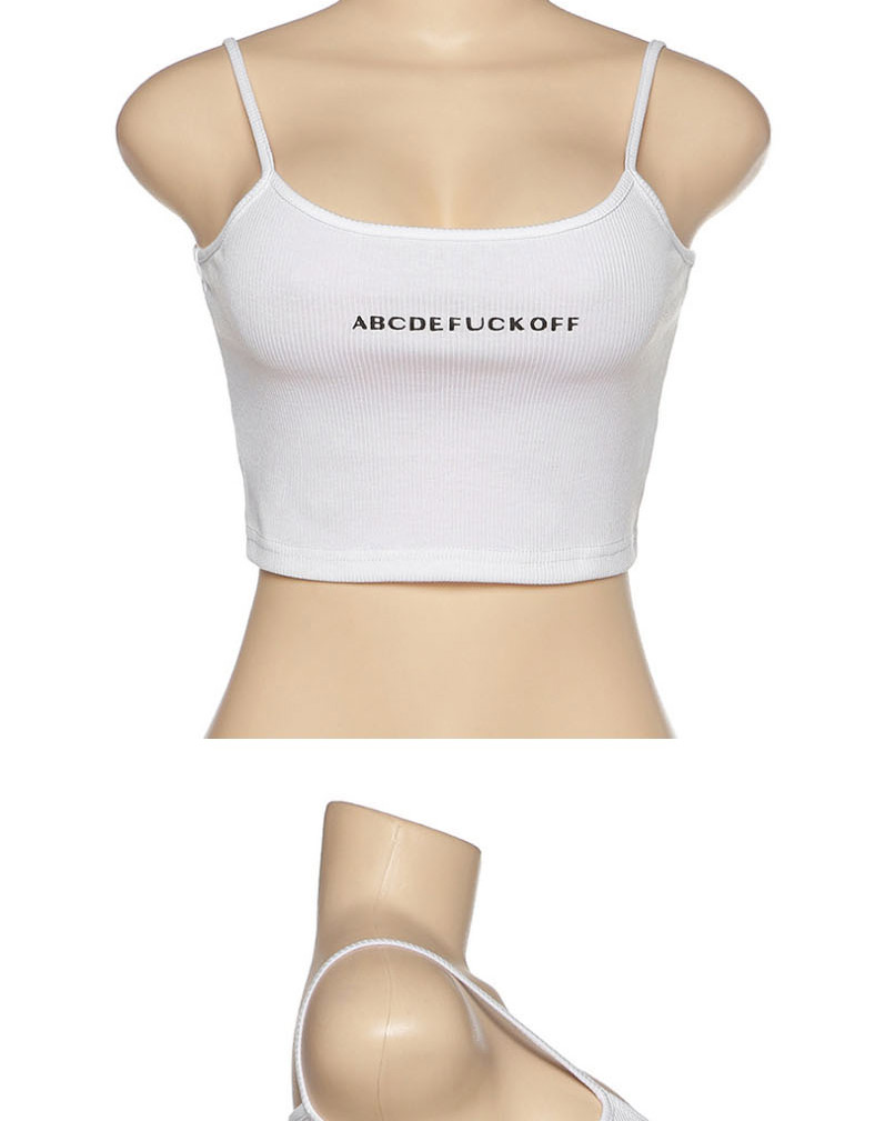 Fashion White Slim-fit Vest With Sling-collar Letter Print,Tank Tops & Camis