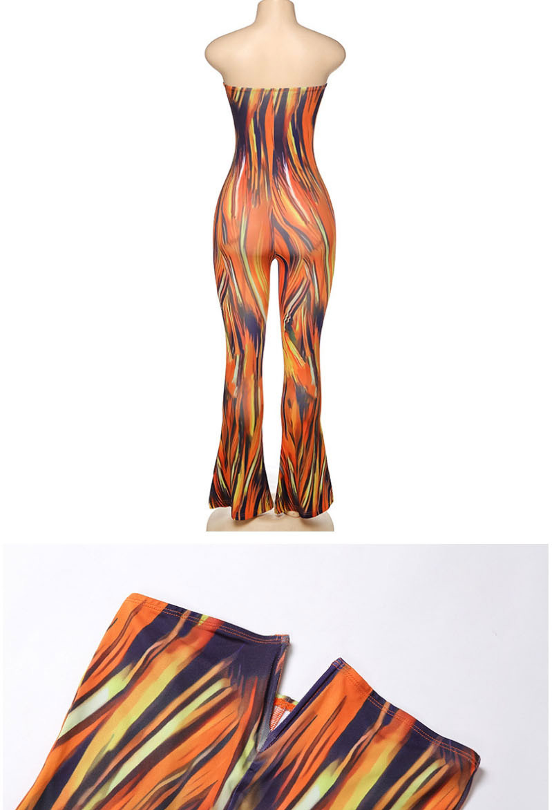 Fashion Orange Open-back Printed Tube Top Deep V-neck Slim Bodysuit,One Pieces