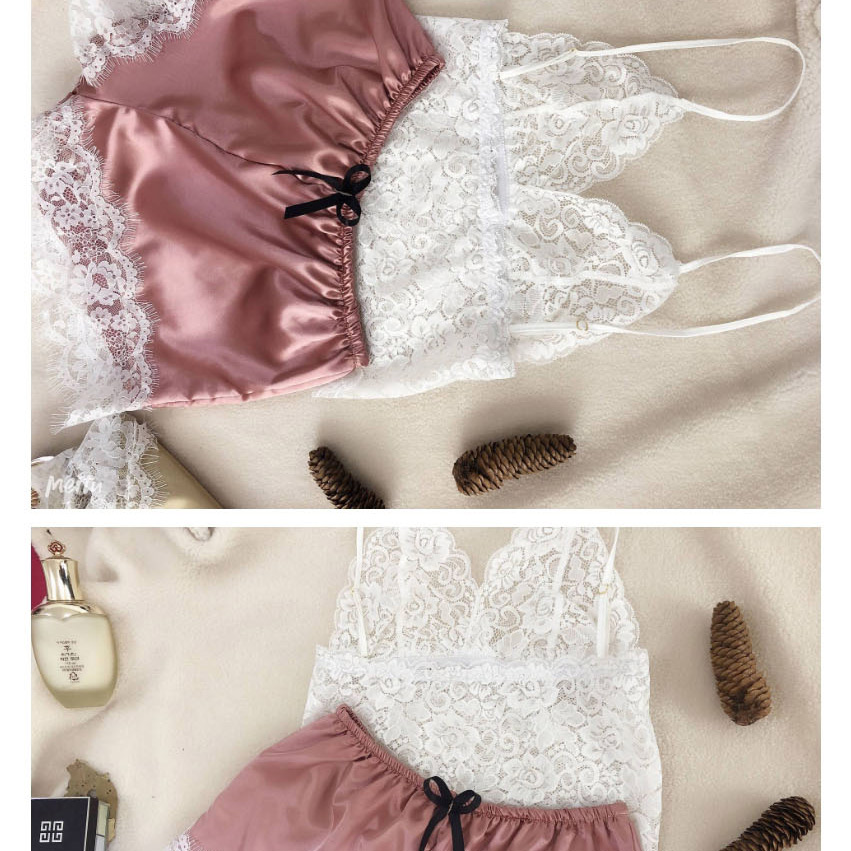 Fashion Light Pink Lace Transparent Stitching Bow Two-piece Home Pajamas,SLEEPWEAR & UNDERWEAR