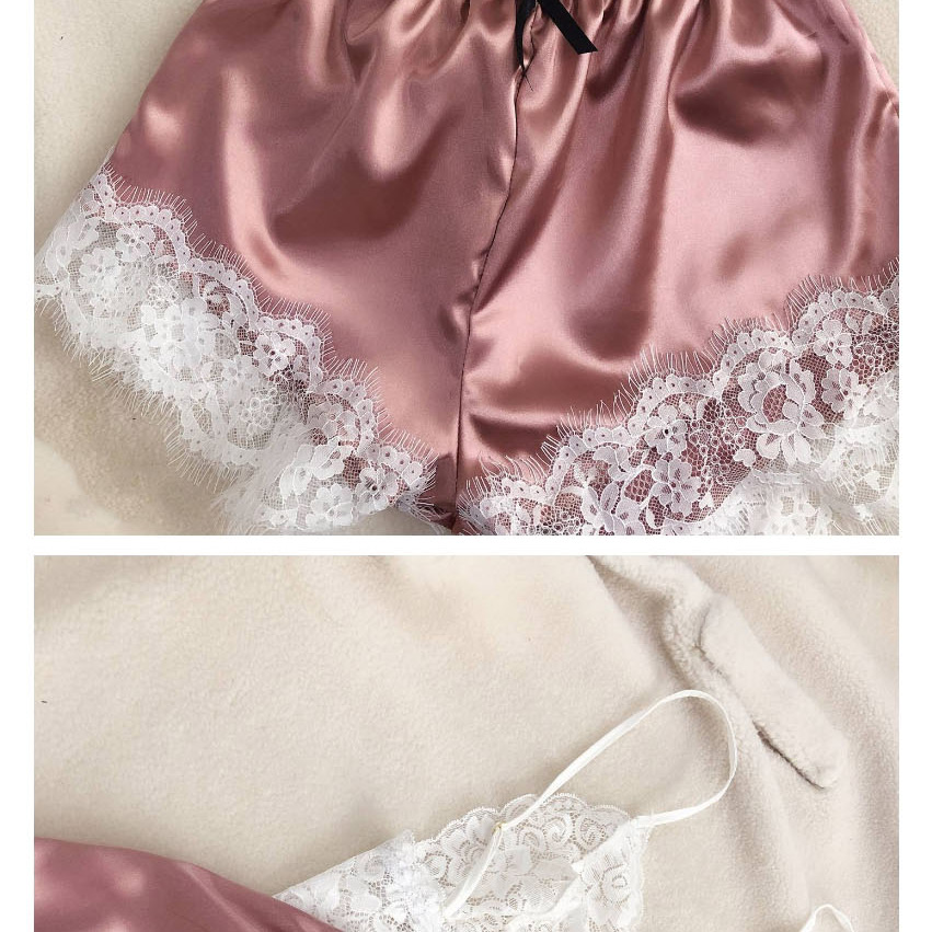 Fashion Light Pink Lace Transparent Stitching Bow Two-piece Home Pajamas,SLEEPWEAR & UNDERWEAR