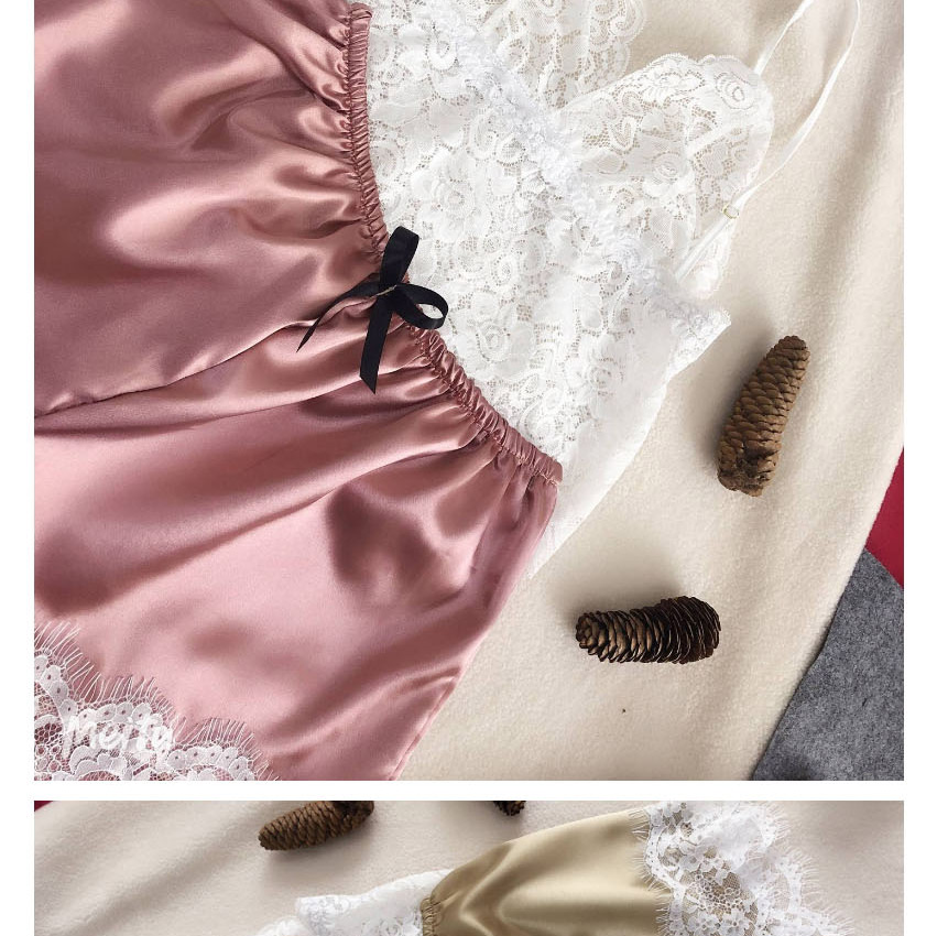 Fashion Brown Lace Transparent Stitching Bow Two-piece Home Pajamas,SLEEPWEAR & UNDERWEAR