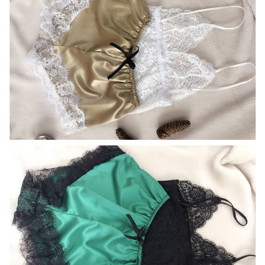 Fashion Black Lace Transparent Stitching Bow Two-piece Home Pajamas,SLEEPWEAR & UNDERWEAR